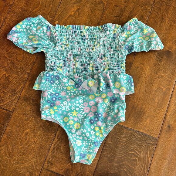 Tommy Bahama Girls Swimsuit One Piece Green Floral Ruffle 24 Months - Picture 2 of 4